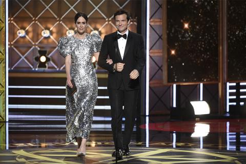 Sarah Paulson and Jason Bateman on stage at the 2017 Primetime Emmys.