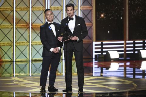 BD Wong and Matt Bomer present an award at the 2017 Primetime Emmys.