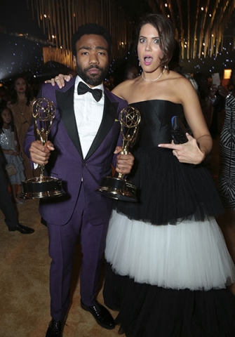 Donald Glover and Mandy Moore at the 69th Emmys Governors Ball. 