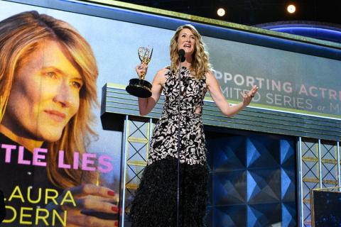 Laura Dern accepts an award at the 69th Emmy Awards. 