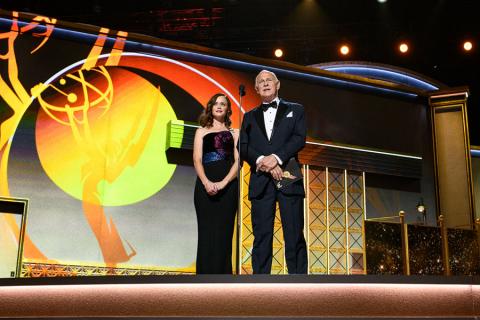 Alexis Bledel and Gerald McRaney present an award at the 69th Primetime Emmys.