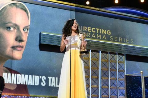 Reed Morano accepts an award at the 69th Emmy Awards.