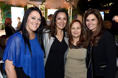 Katrina Gilbert, subject of the documentary Paycheck to Paycheck: The Life and Times of Katrina Gilbert, Honors chair Lucia Gervino, and producers Sherri Cookson and Maria Shriver at the awards presentation at the Eighth Annual Television Academy Honors, 