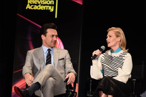Jon Hamm and January Jones onstage at "A Farewell to Mad Men," May 17, 2015 at the Montalbán Theater in Hollywood, California.