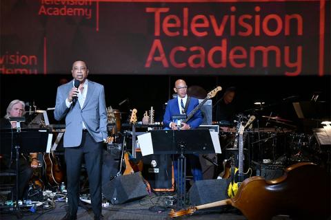 Television Academy Chairman and CEO Hayma Washington speaks and Television Academy governor Rickey Minor prepares to perform at WORDS + MUSIC, presented Thursday, June 29, 2017 at the Television Academy's Wolf Theatre at the Saban Media Center in North Ho