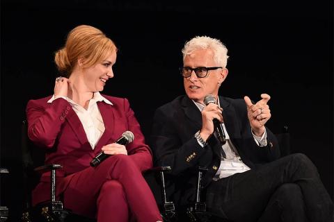 Christina Hendricks and John Slattery onstage at "A Farewell to Mad Men," May 17, 2015 at the Montalbán Theater in Hollywood, California.