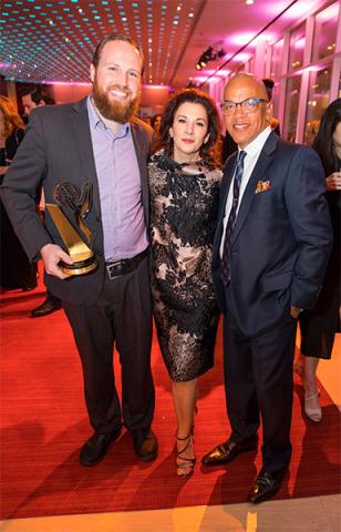 Benjamin Hoff, Television Academy Foundation chair Madeline Di Nonno, and Television Academy governor Rickey Minor at the 38th College Television Awards presented by the Television Academy Foundation on Wednesday, May 24, 2017, in the NoHo Arts District i