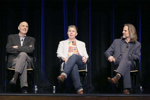 Jeffrey Tambor, Ali Liebegott, and Jim Frohna onstage at Transparent: Anatomy of an Episode, March 17, 2016 in Los Angeles.