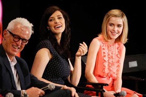 John Slattery, Jessica Paré, and Kiernan Shipka onstage at "A Farewell to Mad Men," May 17, 2015 at the Montalbán Theater in Hollywood, California.