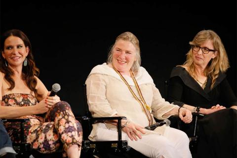 Costume designer Janie Bryant, property master Ellen Freund, and set decorator Claudette Didul onstage at "A Farewell to Mad Men," May 17, 2015 at the Montalbán Theater in Hollywood, California.