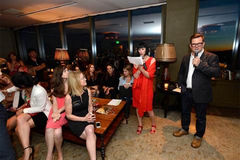 Television Academy governors Lynda Kahn and Eric Anderson address nominees and guests at the Motion and Title Design Nominee Reception in West Hollywood, California.