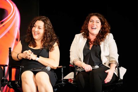 Casting directors Laura Schiff and Carrie Audino onstage at "A Farewell to Mad Men," May 17, 2015 at the Montalbán Theater in Hollywood, California.