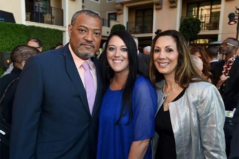Laurence Fishburne, Katrina Gilbert and Lucia Gervino enjoy the reception at the Eighth Annual Television Academy Honors, May 27 at the Montage Beverly Hills.