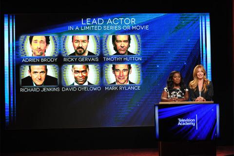 Uzo Aduba and Cat Deeley announce the nominees for Lead Actor in a Limited Series at the nominations announcement for the 67th Emmy Awards  July 16, 2015 at the Pacific Design Center in Los Angeles, CA.