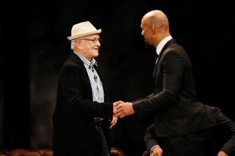 Norman Lear and Common onstage at An Evening with Norman Lear at the Montalban Theater in Hollywood.