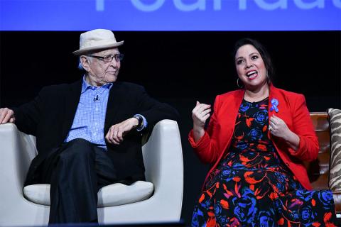 Norman Lear and Gloria Calderon Kellett onstage at The Power of TV: A Conversation with Norman Lear and One Day at a Time, presented by the Television Academy Foundation and Netflix in celebration of the Foundation's 20th Anniversary of THE INTERVIEWS: An
