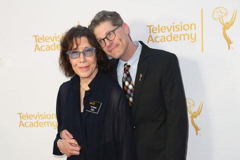 Lily Tomlin and Bob Bergen, governors of the Television Academy Peformers Peer Group, arrive at the Montage Beverly Hills for their peers' Primetime Emmy nominee reception.