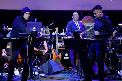 Composer Mac Quayle, Television Academy governor Rickey Minor, and Rendra Zawawi perform at WORDS + MUSIC, presented Thursday, June 29, 2017 at the Television Academy's Wolf Theatre at the Saban Media Center in North Hollywood, California.