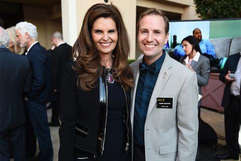 Maris Shriver and Television Academy president and COO Maury McIntyre enjoy the reception at the Eighth Annual Television Academy Honors, May 27 at the Montage Beverly Hills.