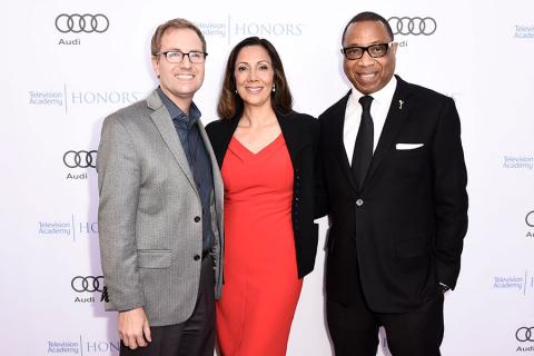 Television Academy President and COO Maury McIntyre, Lucia Gervino,Television Academy Honors Chair, and Television Academy Chairman and CEO, Hayma Washington arrive at the 2017 Television Academy Honors at the Montage Hotel on Thursday, June 8, 2017, in B