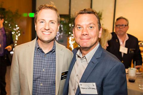 Television Academy president and COO Maury McIntyre with Patrick Welborn at the Directors Nominee Reception at the Directors Guild of America in West Hollywood, California. 