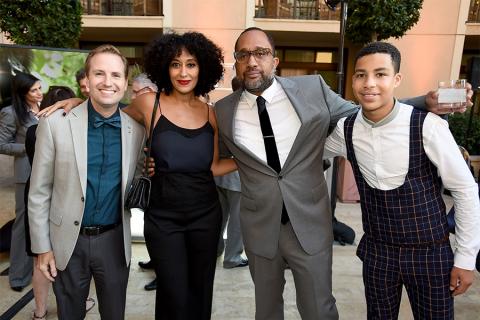 Maury McIntyre with Tracee Ellis Ross, producer Kenya Barris and Marcus Scribner of black-ish  at the reception at the Eighth Annual Television Academy Honors, May 27 at the Montage Beverly Hills.