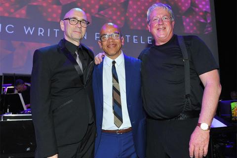 Television Academy governors Michael A. Levine and Rickey Minor with conductor Mark Watters at WORDS + MUSIC, presented Thursday, June 29, 2017 at the Television Academy's Wolf Theatre at the Saban Media Center in North Hollywood, California.