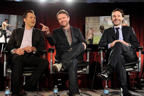 David Morrissey, moderator Chris Hardwick and Andrew Lincoln at An Evening with The Walking Dead.