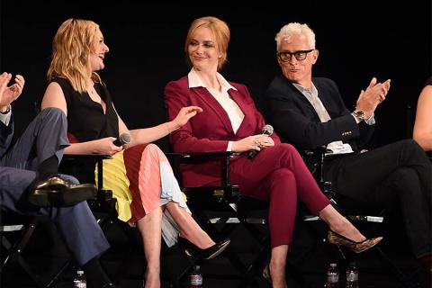 Elisabeth Moss, Christina Hendricks, and John Slattery onstage at "A Farewell to Mad Men," May 17, 2015 at the Montalbán Theater in Hollywood, California.