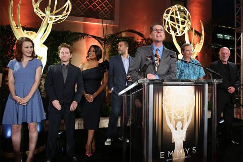 Television Performers Peer Group governor Bob Bergen introduces the nominees for the 67th Primetime Emmys at the Performers Peer Group Celebration August 24 at the Montage in Beverly Hills, California.