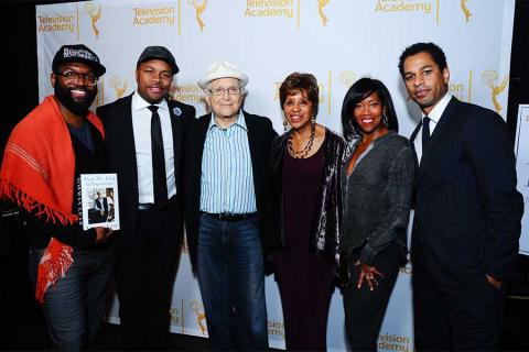 Baratunde Thurston, D-Nice, Norman Lear, Marla Gibbs, Regina King and Toure on the red carpet at An Evening with Norman Lear at the Montalban Theater in Hollywood.
