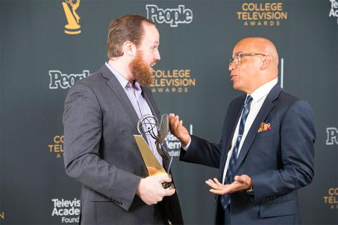 Benjamin Hoff and Television Academy governor Rickey Minor at the 38th College Television Awards presented by the Television Academy Foundation at the Saban Media Center on Wednesday, May 24, 2017, in the NoHo Arts District in Los Angeles.