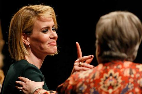 Sarah Paulson and Kathy Bates onstage at An Evening with the Women of American Horror Story in Hollywood, California.