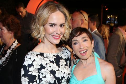 Sarah Paulson and American Horror Story co-star Naomi Grossman at the Performers Peer Group Celebration August 24 at the Montage in Beverly Hills, California.
