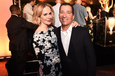 Sarah Paulson with Television Academy Chairman and CEO Bruce Rosenblum at the Performers Peer Group Celebration August 24 at the Montage in Beverly Hills, California.