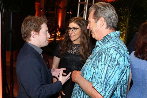 Beau Bridges, Seth Green, and Mayim Bialik chat at the Performers Peer Group Celebration August 24 at the Montage in Beverly Hills, California.