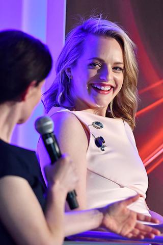 Beatrice Springborn and Elisabeth Moss at The Handmaid's Tale: From Script to Screen at the Wolf Theatre at the Saban Media Center in North Hollywood, California.