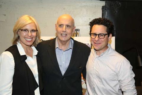 Editor Sunny Hodge, actor Jeffrey Tambor, and moderator J.J. Abrams at Transparent: Anatomy of an Episode, March 17, 2016 in Los Angeles.