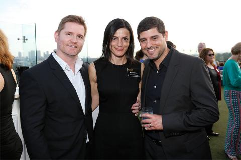Todd Christopher, Allison Binder and Slade Abisror at the Executives Emmy Celebration in West Hollywood, California.