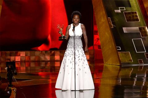 Viola Davis accepts her award at the 67th Emmy Awards.