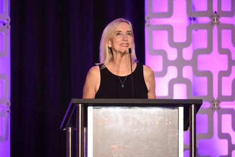 Wendy Aylsworth speaks at the 69th Engineering Emmy Awards at the Loews Hollywood Hotel on Wednesday, October 25, 2017 in Hollywood, California. 