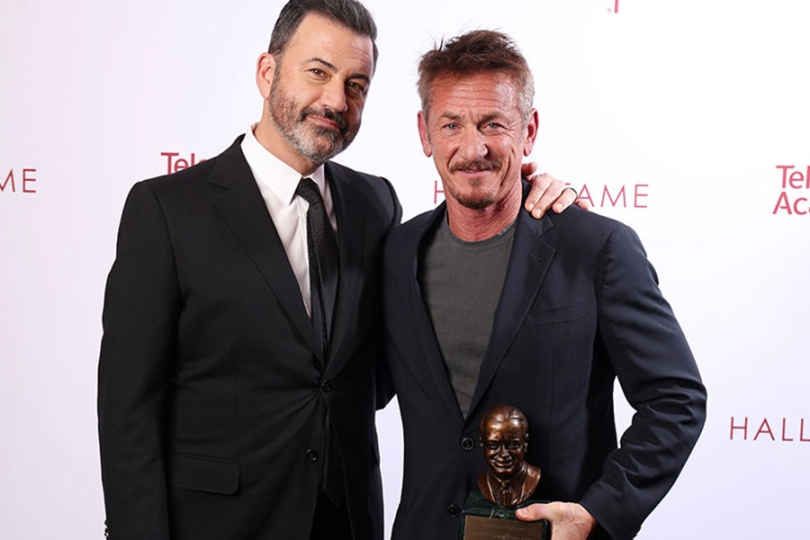Jimmy Kimmel and Sean Penn celebrate Penn being honored with the Bob Hope Humanitarian Award