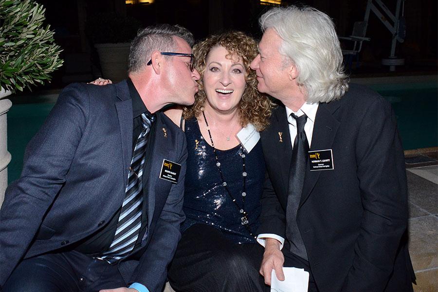 Television Academy governors Norman T. Leavitt and Monte Haught with  Patricia Messina at the Makeup and Hair Designers nominee reception  September 8, 2015 in Los Angeles, California. | Television Academy