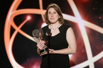 Deia Schlosberg of Montana State University accepts the award in the Documentary category for "Backyard" at the 35th College Television Awards